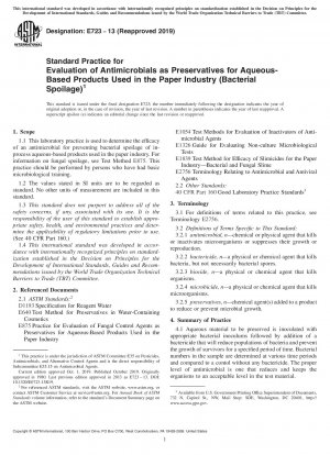 Standardpraxis zur Bewertung von antimikrobiellen Mitteln als Konservierungsmittel für wasserbasierte Produkte, die in der Papierindustrie verwendet werden (bakterieller Verderb)