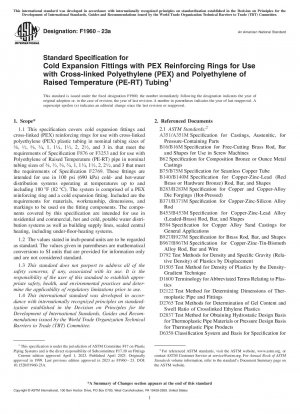 Standardspezifikation für Kaltexpansionsverschraubungen mit PEX-Verstärkungsringen zur Verwendung mit Rohren aus vernetztem Polyethylen (PEX) und Polyethylen mit erhöhter Temperatur (PE-RT).