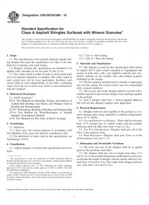 Standardspezifikation für Asphaltschindeln der Klasse A mit mineralischer Granulatoberfläche