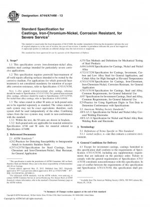 Standardspezifikation für Gussteile aus Eisen-Chrom-Nickel, korrosionsbeständig, für schwere Beanspruchung