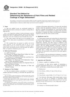Standardtestmethode zur Bestimmung der Beständigkeit von Farbfilmen und verwandten Beschichtungen gegenüber Algenverunreinigungen