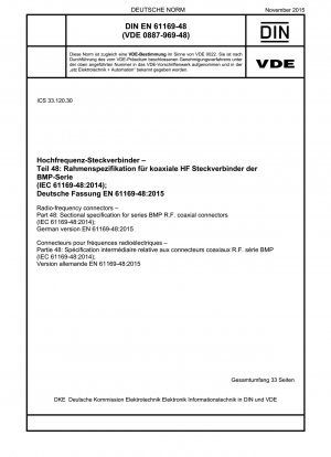 Hochfrequenzsteckverbinder - Teil 48: Rahmenspezifikation für HF-Koaxialsteckverbinder der Serie BMP (IEC 61169-48:2014); Deutsche Fassung EN 61169-48:2015