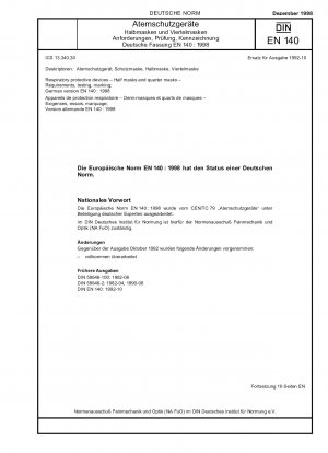 Atemschutzgeräte – Halbmasken und Viertelmasken – Anforderungen, Prüfung, Kennzeichnung; Deutsche Fassung EN 140:1998