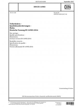 Tellerfedern - Qualitätsangaben - Maße; Deutsche Fassung EN 16983:2016
