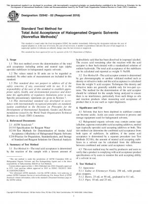 Standardtestmethode für die Gesamtsäureakzeptanz von halogenierten organischen Lösungsmitteln (Nonreflux-Methoden)