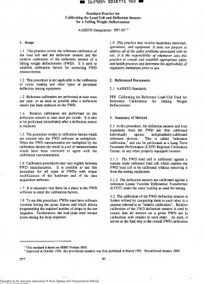 Standardpraxis für die Kalibrierung der Wägezelle und der Durchbiegungssensoren für ein Fallgewichts-Fallgewichtsmessgerät, Ausgabe 2000