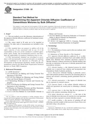 Standardtestmethode zur Bestimmung des scheinbaren Chlorid-Diffusionskoeffizienten zementhaltiger Mischungen durch Massendiffusion