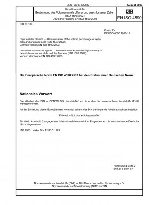 Harte Schaumstoffe – Bestimmung des Volumenanteils offener und geschlossener Zellen (ISO 4590:2002); Deutsche Fassung EN ISO 4590:2003