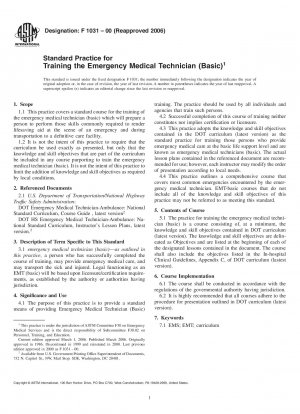 Standardpraxis für die Ausbildung zum Rettungssanitäter (Grundkenntnisse)