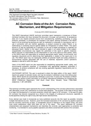 Aktueller Stand der Wechselstromkorrosion: Korrosionsrate, -mechanismus und -minderungsanforderungen (Artikel-Nr. 24242)