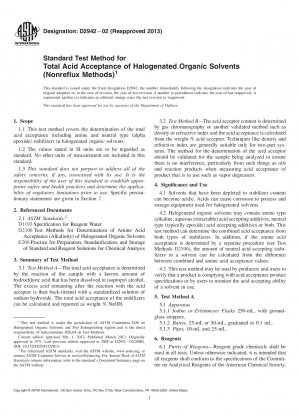 Standardtestmethode für die Gesamtsäureakzeptanz von halogenierten organischen Lösungsmitteln (Nonreflux-Methoden)