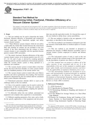 Standardtestmethode zur Bestimmung der anfänglichen, fraktionellen Filtrationseffizienz eines Staubsaugersystems