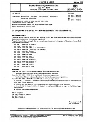 Sterile Injektionsnadeln für den einmaligen Gebrauch (ISO 7864:1993); Deutsche Fassung EN ISO 7864:1995