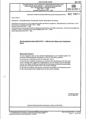 Transformatoren und Induktoren zur Verwendung in Telekommunikations- und Elektronikgeräten - Hauptabmessungen von Spulenkörpern - Teil 1: Spulenkörper für laminierte Kerne (IEC 61797-1:1996); Deutsche Fassung EN 61797-1:1996