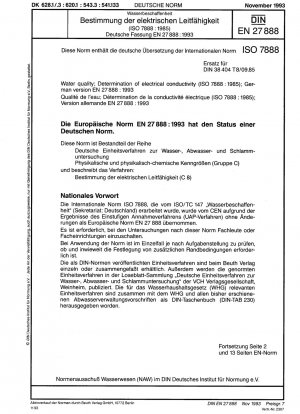 Wasserqualität; Bestimmung der elektrischen Leitfähigkeit (ISO 7888:1985); Deutsche Fassung EN 27888:1993