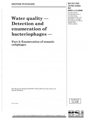 Wasserqualität. Mikrobiologische Methoden. Nachweis und Zählung von Bakteriophagen. Zählung somatischer Coliphagen