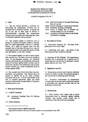 Standardtestmethode zur schnellen Bestimmung der Korrosionsrate von unbeschichtetem Stahl in Stahlbeton, Ausgabe 2000