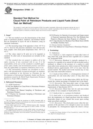 Standardtestmethode für den Trübungspunkt von Erdölprodukten und flüssigen Brennstoffen (Methode mit kleinem Testgefäß)