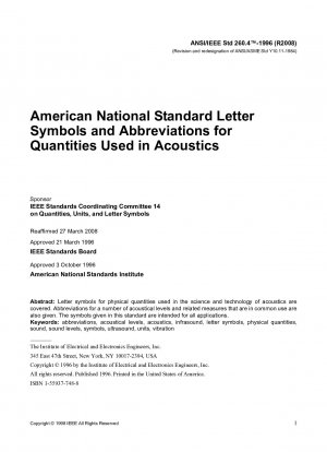 Amerikanische nationale Standardbuchstabensymbole und Abkürzungen für in der Akustik verwendete Größen [Ersetzt: ASME Y10.11]