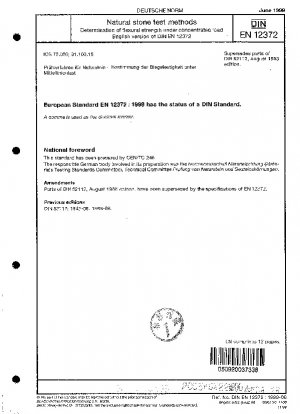 Prüfverfahren für Natursteine - Bestimmung der Biegefestigkeit unter konzentrierter Belastung; Deutsche Fassung EN 12372:1999