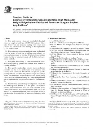 Standardhandbuch für umfassend strahlungsvernetzte Formen aus ultrahochmolekularem Polyethylen für chirurgische Implantatanwendungen