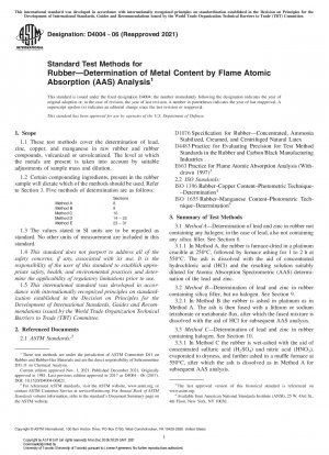 Standardtestmethoden für Gummi – Bestimmung des Metallgehalts durch Flammenatomabsorptionsanalyse (AAS).