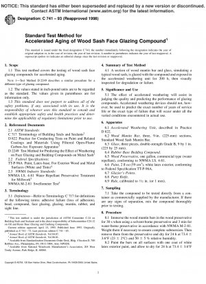 Standardtestmethode für die beschleunigte Alterung von Holz-Flügelverglasungsmasse (zurückgezogen 2002)