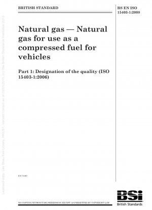 Erdgas – Erdgas zur Verwendung als komprimierter Kraftstoff für Fahrzeuge – Bezeichnung der Qualität