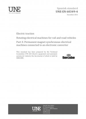 Elektrische Traktion - Rotierende elektrische Maschinen für Schienen- und Straßenfahrzeuge - Teil 4: Permanenterregte synchrone elektrische Maschinen, verbunden mit einem elektronischen Wandler