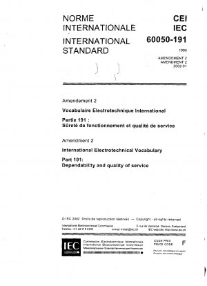 Internationales elektrotechnisches Vokabular; Kapitel 191: Zuverlässigkeit und Servicequalität
