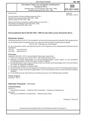 Extrudierte Platten aus schlagzäh modifiziertem Polystyrol (PS-I) – Anforderungen und Prüfverfahren (ISO 14631:1999); Deutsche Fassung EN ISO 14631:1999