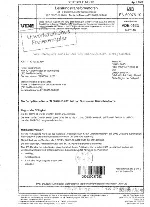 Leistungstransformatoren - Teil 10: Bestimmung von Schallpegeln (IEC 60076-10:2001); Deutsche Fassung EN 60076-10:2001