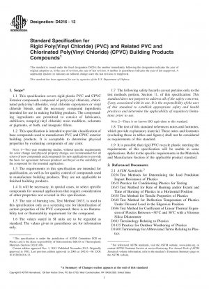 Standardspezifikation für starres Polylpar;Vinylchloridpar; lpar;PVCrpar; und verwandte PVC- und chlorierte Polyvinylchloride; lpar;CPVCrpar; Baustoffmischungen