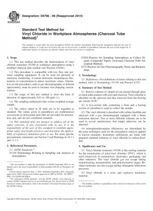 Standardtestmethode für Vinylchlorid in Arbeitsplatzatmosphären &40;Kohleröhrchenmethode&41;