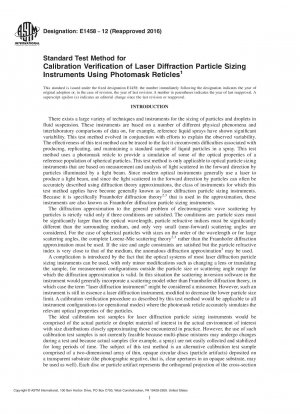 Standardtestmethode zur Kalibrierungsüberprüfung von Laserbeugungs-Partikelgrößenbestimmungsinstrumenten unter Verwendung von Fotomasken-Retikeln