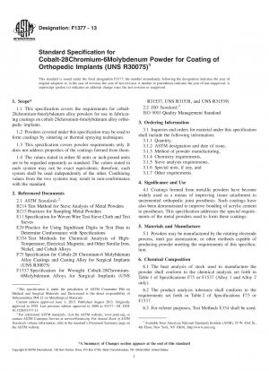 Standardspezifikation für Kobalt-28-Chrom-6-Molybdän-Pulver zur Beschichtung orthopädischer Implantate (UNS R30075)