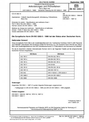 Füllstoffe für Farben – Spezifikationen und Prüfverfahren – Teil 3: Blanc fixe (ISO 3262-3:1998); Deutsche Fassung EN ISO 3262-3:1998 / Hinweis: Wird durch DIN EN ISO 3262-3 (2022-10) ersetzt.
