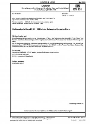 Türblätter – Verfahren zur Messung von Höhe, Breite, Dicke und Rechtwinkligkeit; Deutsche Fassung EN 951:1998