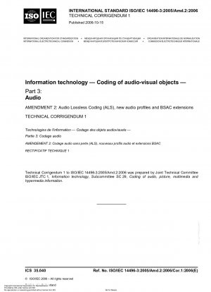 Informationstechnik - Codierung audiovisueller Objekte - Teil 3: Audio; TECHNISCHE KORRIGENDUM 1