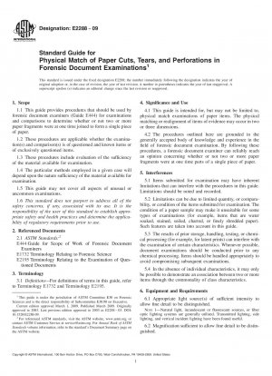 Standardhandbuch für die physische Übereinstimmung von Papierschnitten, Rissen und Perforationen bei forensischen Dokumentenuntersuchungen