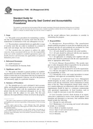Standardleitfaden zur Einrichtung von Sicherheitssiegelkontroll- und Rechenschaftspflichtverfahren