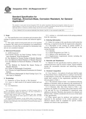 Standardspezifikation für Gussteile auf Zirkoniumbasis, korrosionsbeständig, für allgemeine Anwendungen