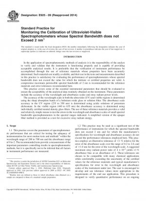 Standardpraxis zur Überwachung der Kalibrierung von Ultraviolett-sichtbaren Spektrophotometern, deren spektrale Bandbreite 2 nm nicht überschreitet