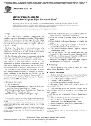 Standardspezifikation für gewindelose Kupferrohre, Standardgrößen