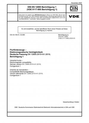 Flurförderzeuge - Elektromagnetische Verträglichkeit; Deutsche Fassung EN 12895:2015+A1:2019; Berichtigung 1