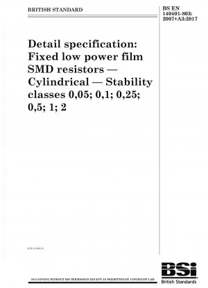 Detailspezifikation: Feste SMD-Folienwiderstände mit geringer Leistung. Zylindrisch. Stabilitätsklassen 0,05; 0,1; 0,25; 0,5; 1; 2