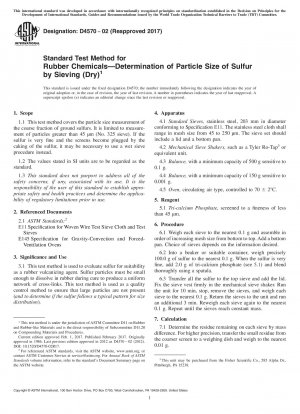 Standardtestmethode für Gummichemikalien – Bestimmung der Partikelgröße von Schwefel durch Sieben (trocken)