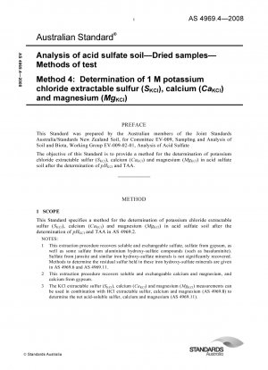 Analyse von saurem Sulfatboden – Getrocknete Proben – Testmethoden – Bestimmung von mit 1 M Kaliumchlorid extrahierbarem Schwefel (SKCl), Calcium (CaKCl) und Magnesium (MgKCl)