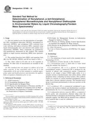Standardtestmethode zur Bestimmung von Nonylphenol, p-tert-Octylphenol, Nonylphenolmonoethoxylat und Nonylphenoldiethoxylat in Umweltwässern mittels Flüssigkeitschromatographie/Tandem-Massenspektrometrie