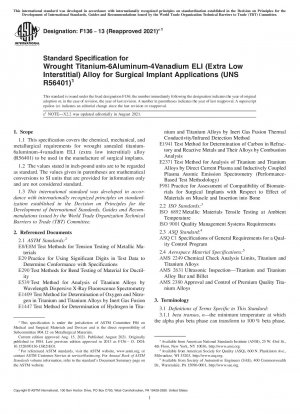 Standardspezifikation für geknetete Titan-6Aluminium-4Vanadium-ELI-Legierung (Extra Low Interstitial) für chirurgische Implantatanwendungen (UNS R56401)